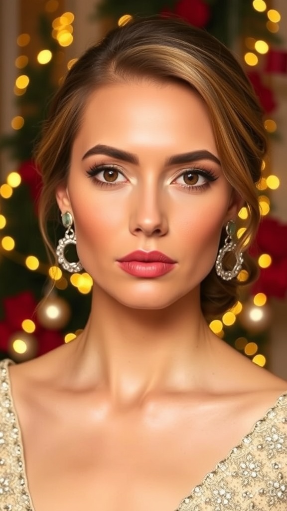 Elegant Old Money Christmas Makeup Look Elegant old money Christmas makeup with neutral tones and a polished appearance.